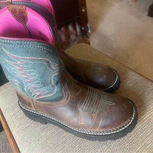 Ariat Western Boots with Green and Pink Accents